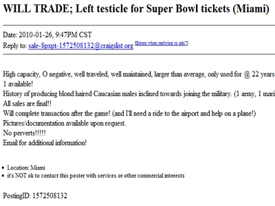 super bowl tickets for sale craigslist