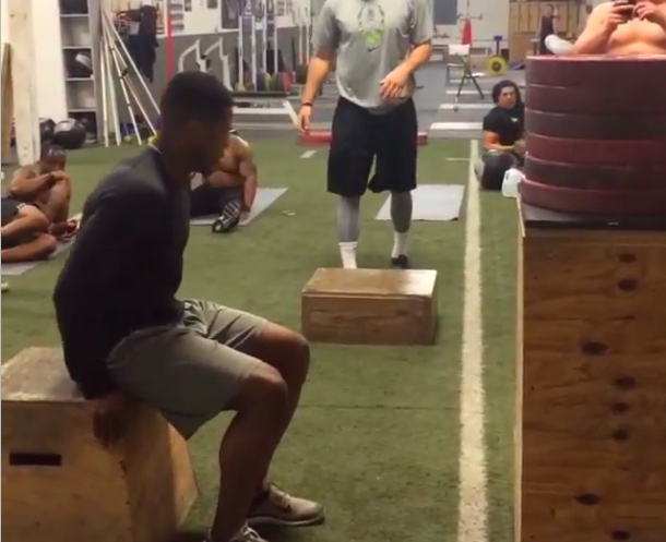 Jets Receiver Chris Owusu Gets Up Real High On This Box Jump