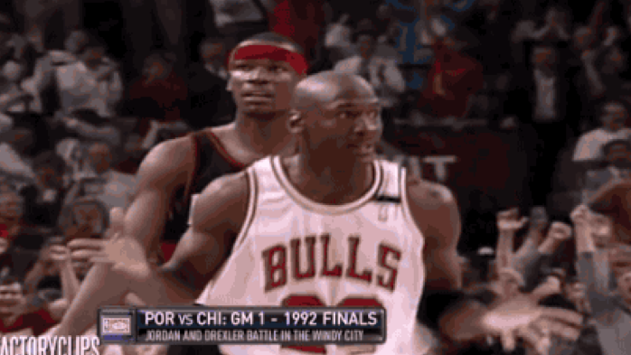 Michael Jordan s Shrug Against Portland in NBA Finals GIF 