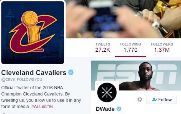 dwyane wade is following the cavs on instagram and twitter total pro sports - dwyane wade follows on instagram