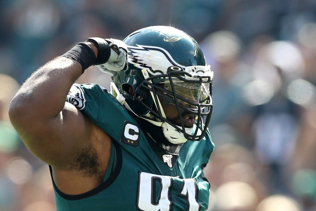 Philadelphia Eagles defensive end Fletcher Cox (91) reacts during the NFL  football game against the Green Bay Packers, Sunday, Nov. 27, 2022, in  Philadelphia. (AP Photo/Chris Szagola Stock Photo - Alamy