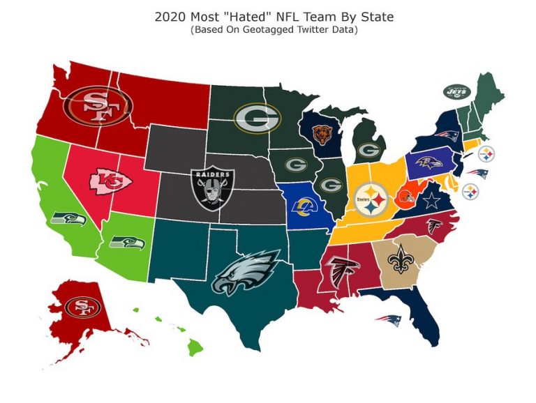 Map Shows The Most Hated NFL Team in Every State for 2020 (PIC)