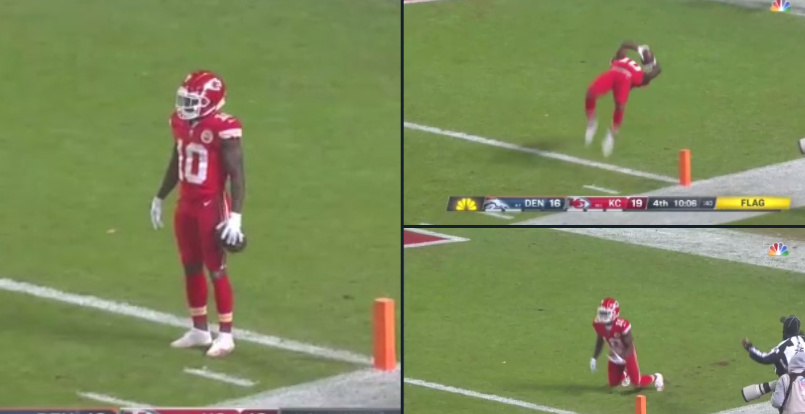 Tyreek Hill Stands At 1-Yard Line After Catch, Does Backflip Into End ...