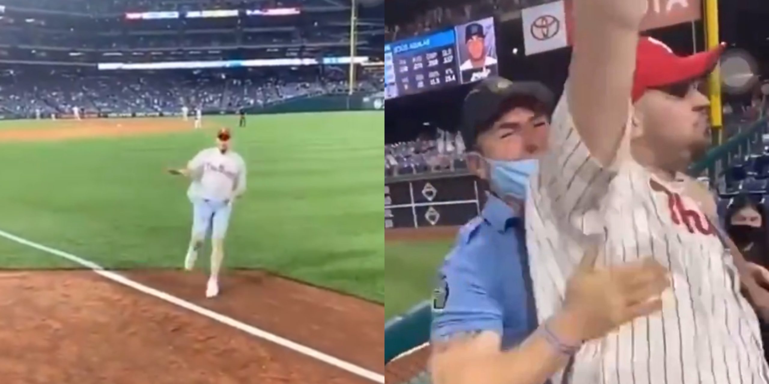 Security Guard Seems To Give Props To Phillies Fan After Running On