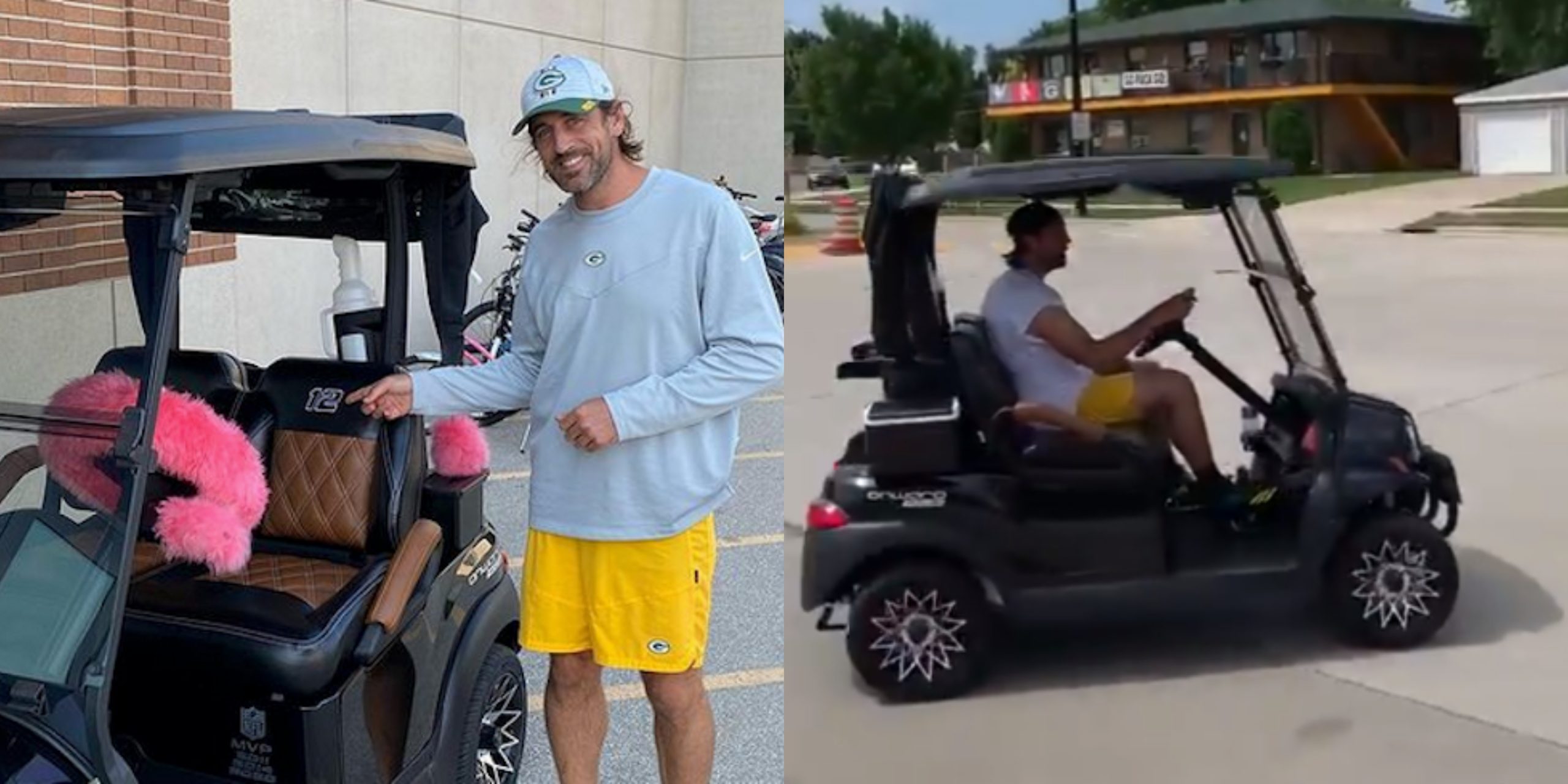 Ryan Wood on X: Aaron Rodgers, driving his golf cart, waiting to get into  #Packers players lot after practice.  / X