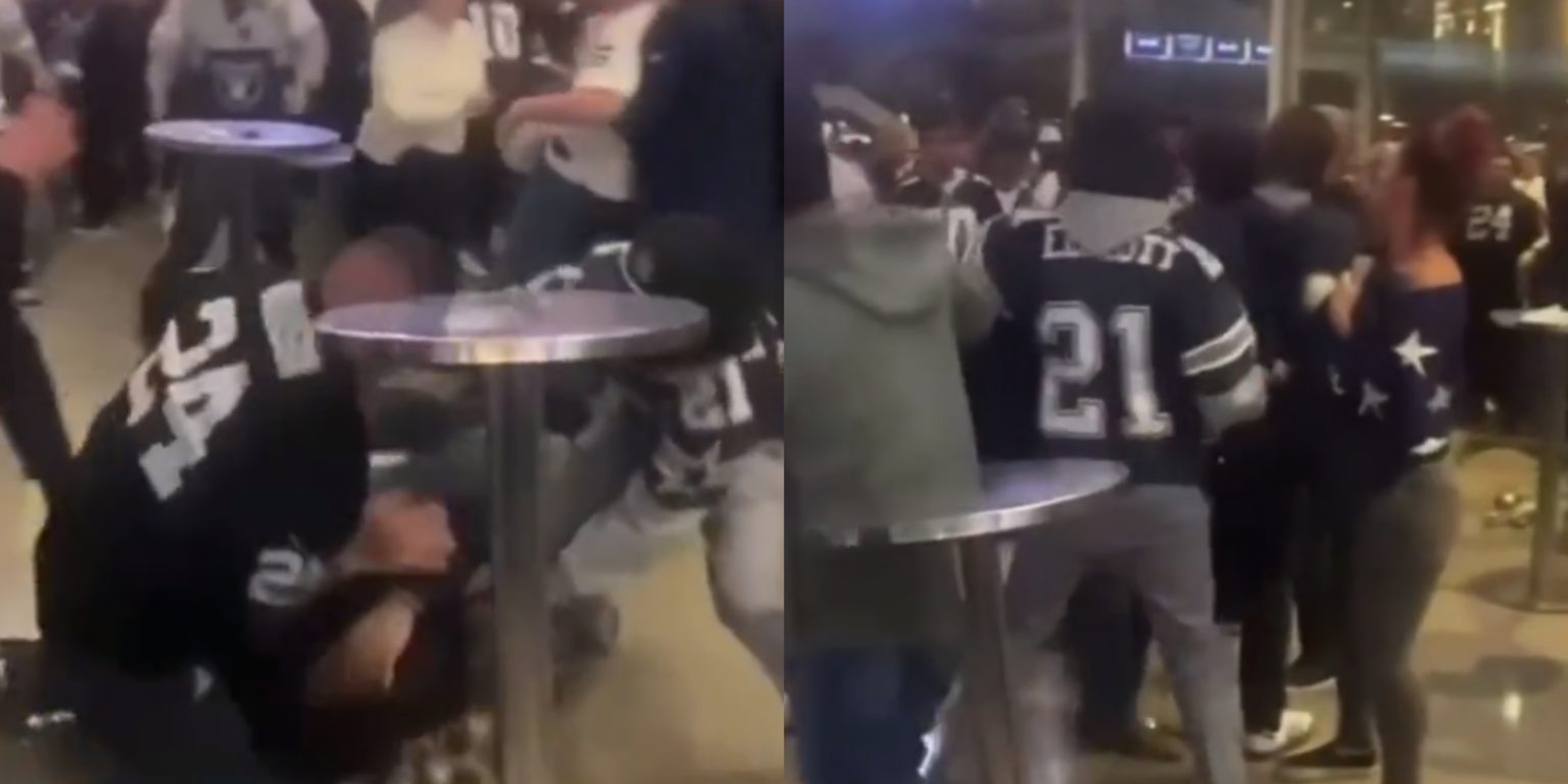 Cowboys & Raiders Fans Got Into A Massive Brawl Inside AT&T Stadium On