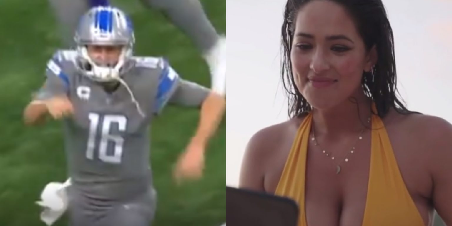 Watch Jared Goffs Swimsuit Model Girlfriend Celebrate His Game Winning Td During Sports 