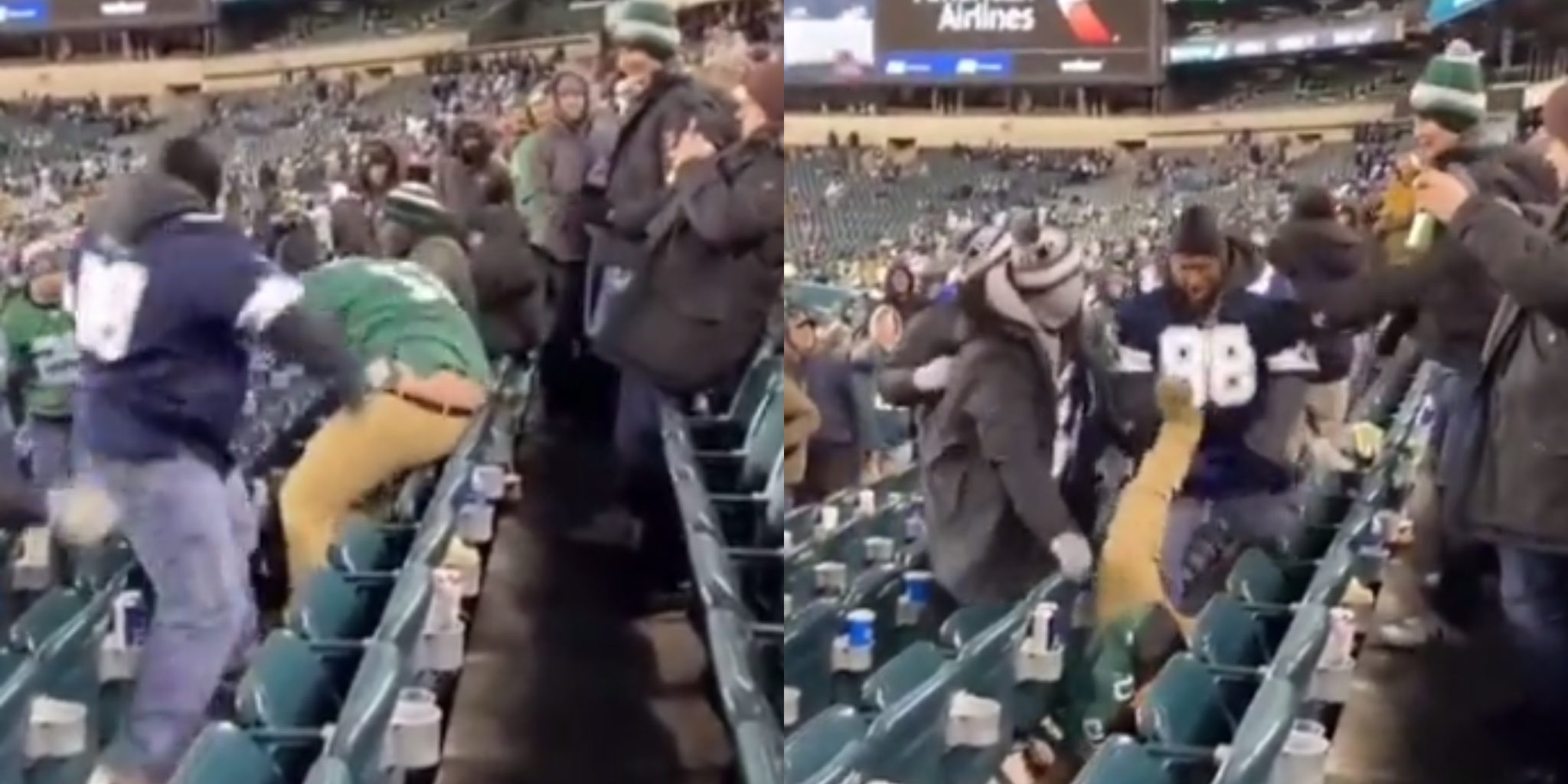 Cowboys Fan Destroyed Two Eagles Fans During Brutal Fight In The Stands