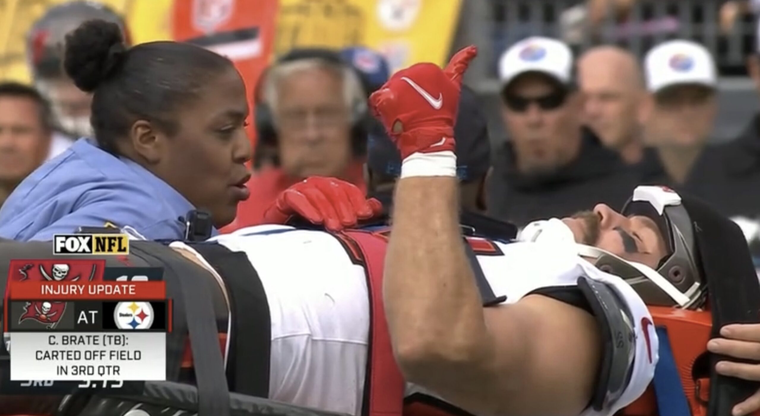 Bucs TE Cameron Brate leaves game on a stretcher after scary hit