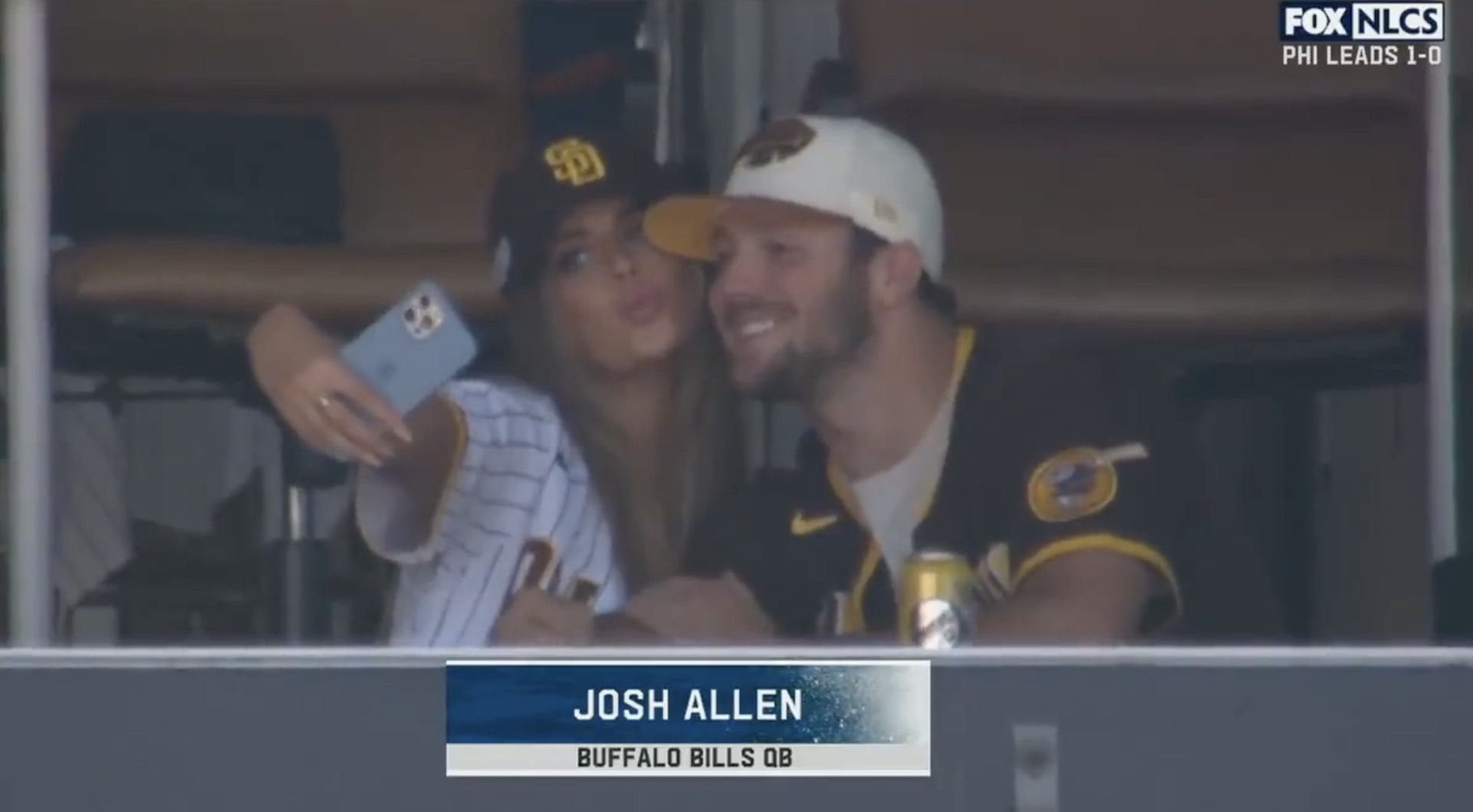 Josh Allen and Brittany Williams' selfie interrupted by Fox at NLCS