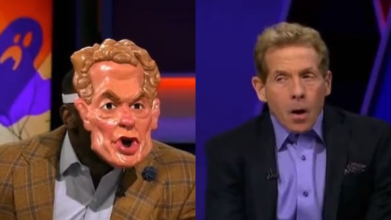 Shannon Sharpe Rocks Skip Bayless Mask For Halloween 