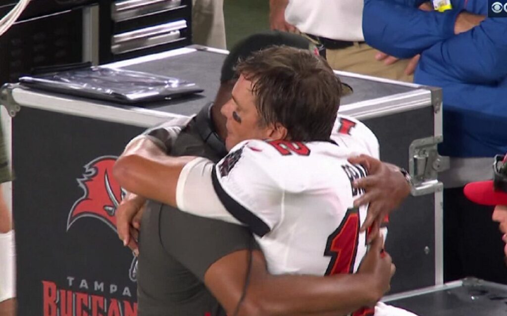 Tom Brady hugging coach