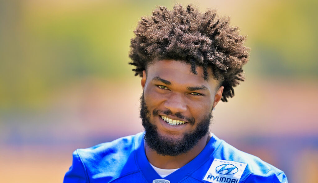 Cam Akers #3 leaves the field following mini camp