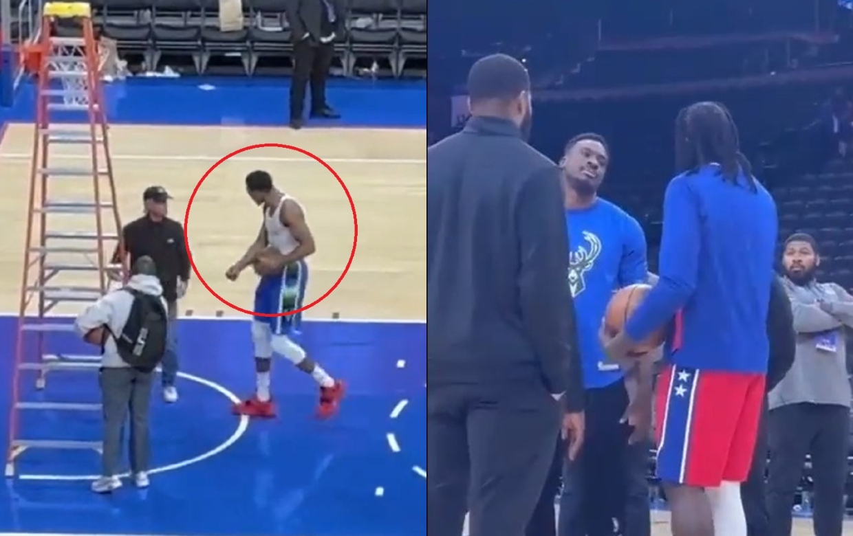 Giannis Antetokounmpo gets heated with arena worker, shoves ladder