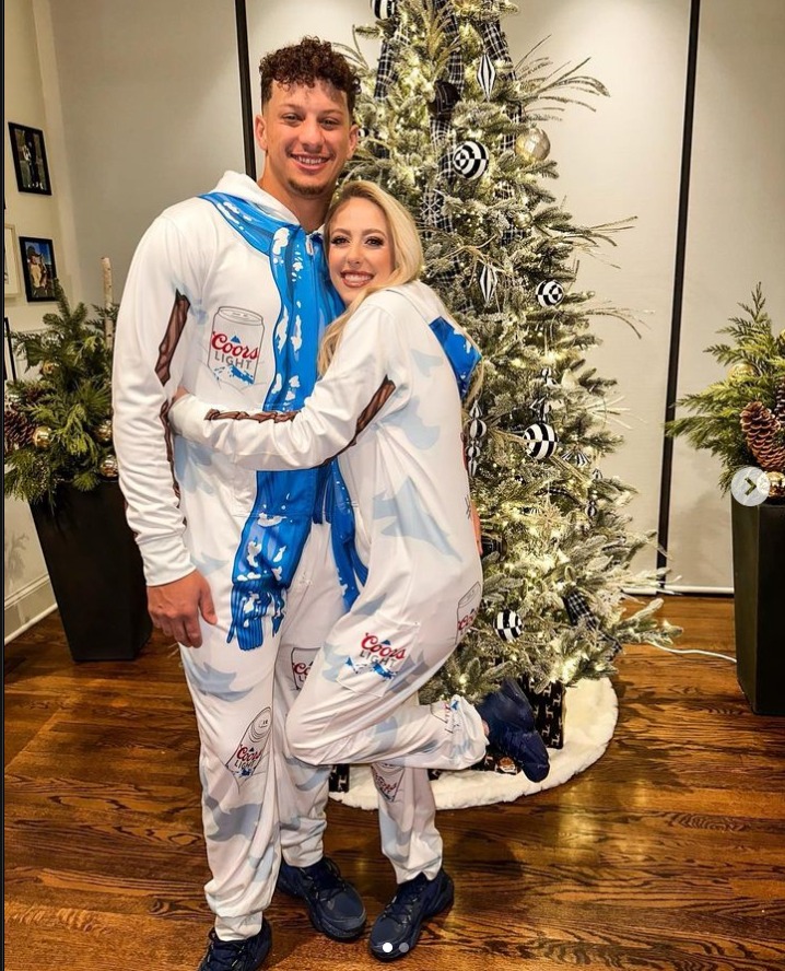 Patrick and Brittany Mahomes Wear Coors Light-Themed Onesies