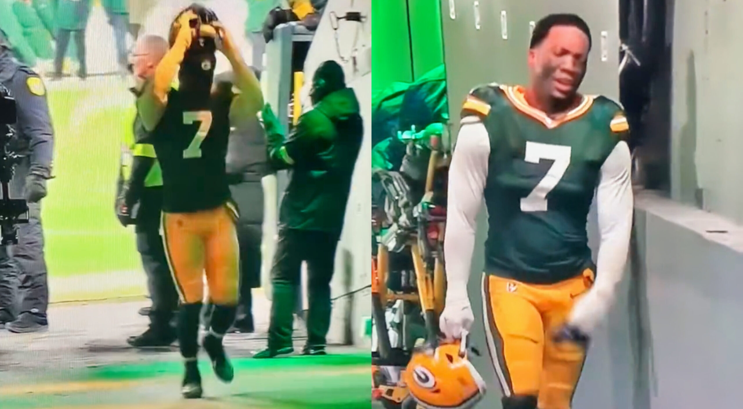 Packers' Quay Walker Seen Crying His Eyes Out While Making His Way To The  Locker Room After Being Ejected For Shoving Lions Trainer (VIDEO)