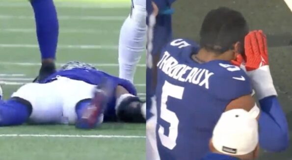 Giants DE Kayvon Thibodeaux Celebrates After Injuring Nick Foles