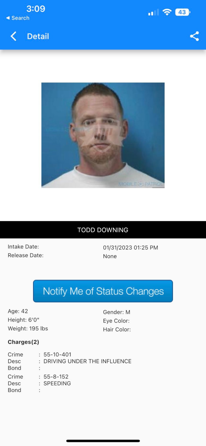 Ex-Titans OC Todd Downing Mug Shot Released