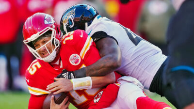 Patrick Mahomes being tackled