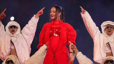 Rihanna performing at Super Bowl 57
