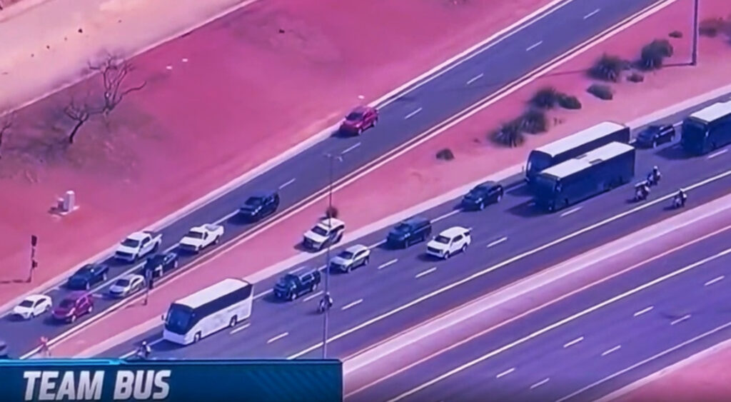 Eagles team buses on freeway