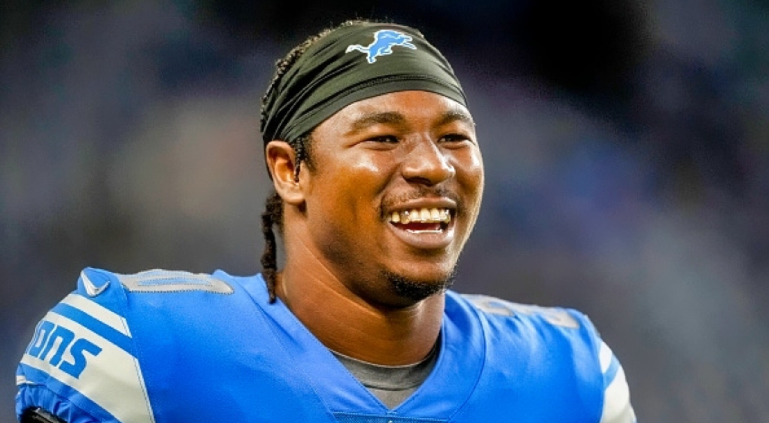 Jamaal Williams #30 of the Detroit Lions laughs during the Detroit