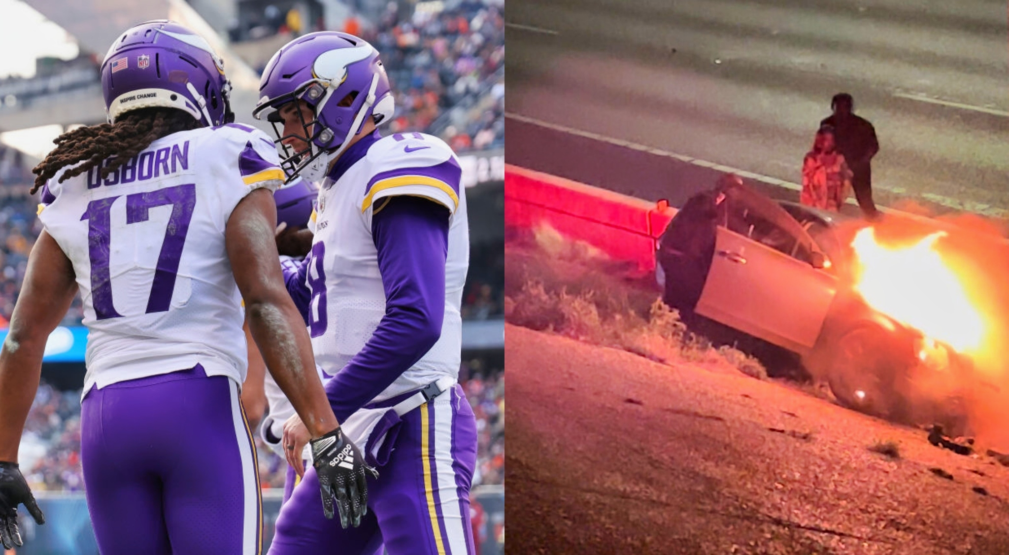 Minnesota Vikings' KJ Osborn says he and three others helped save a man's  life by pulling him away from burning car