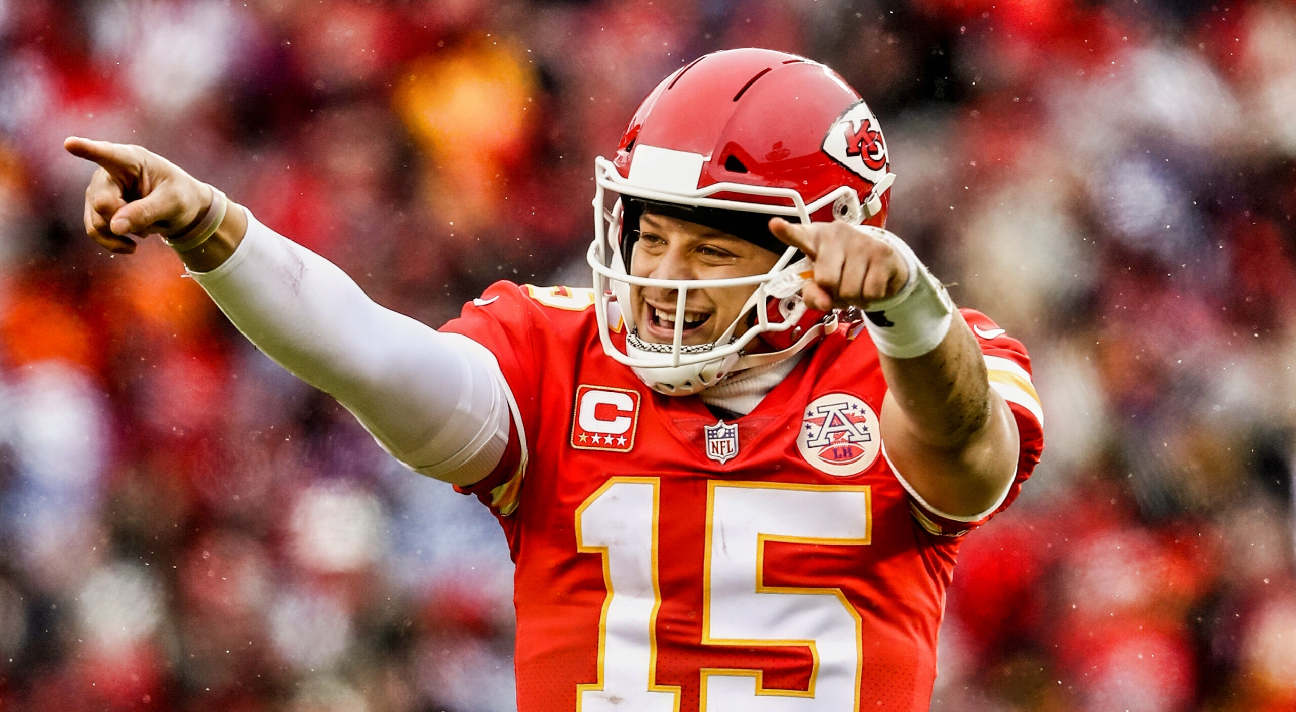 Kansas City Chiefs quarterback Patrick Mahomes holds up the Lombardi trophy  before a baseball game between the Kansas City Royals and the Cincinnati  Reds Monday, June 12, 2023, in Kansas City, Mo.