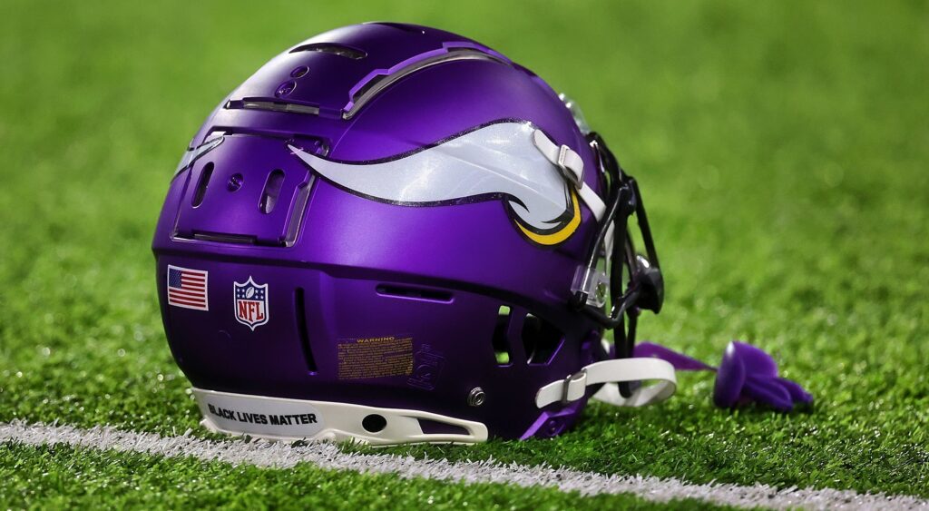 A Minnesota Vikings' helmet shown at U.S. Bank Stadium.