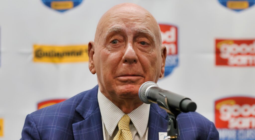 Dick Vitale gets emotional during a press conference.