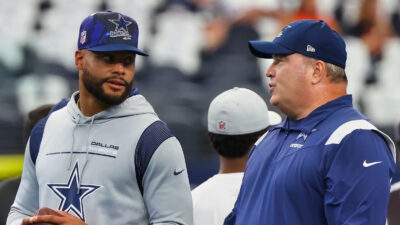 Dak Prescott speaking to Mike McCarthy