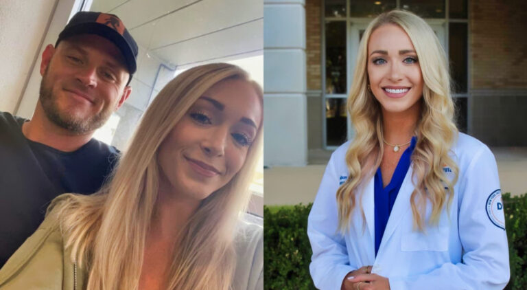 Photo of Ryan Mallett standing behind Madison Carter and photo of Madison Carter smiling