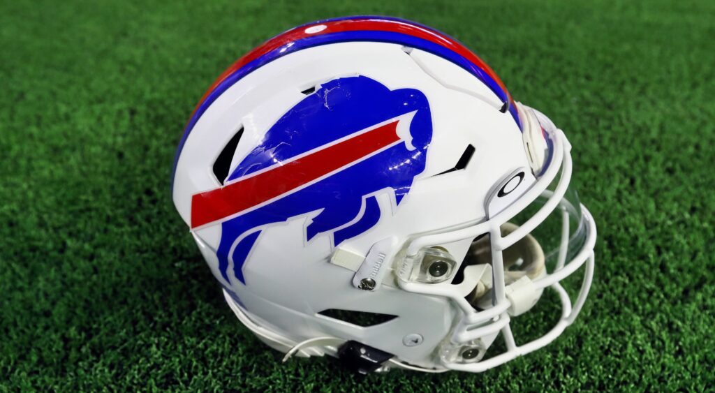 Buffalo Bills helmet on the field.