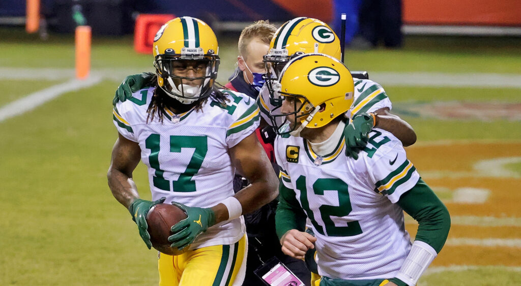 Davante Adams and Aaron Rodgers in Packers uniform