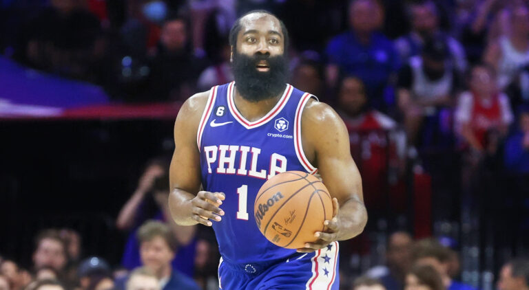 James Harden dribbling a basketball