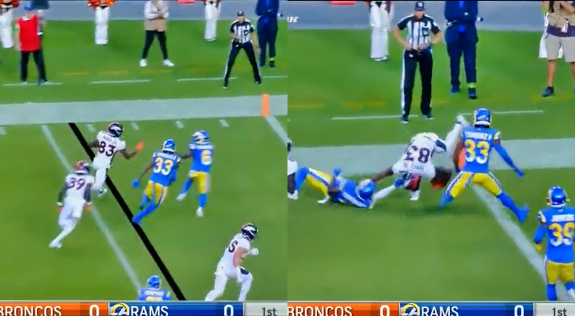 Rams' Tre Tomlinson disqualified for facemask tackle of Broncos