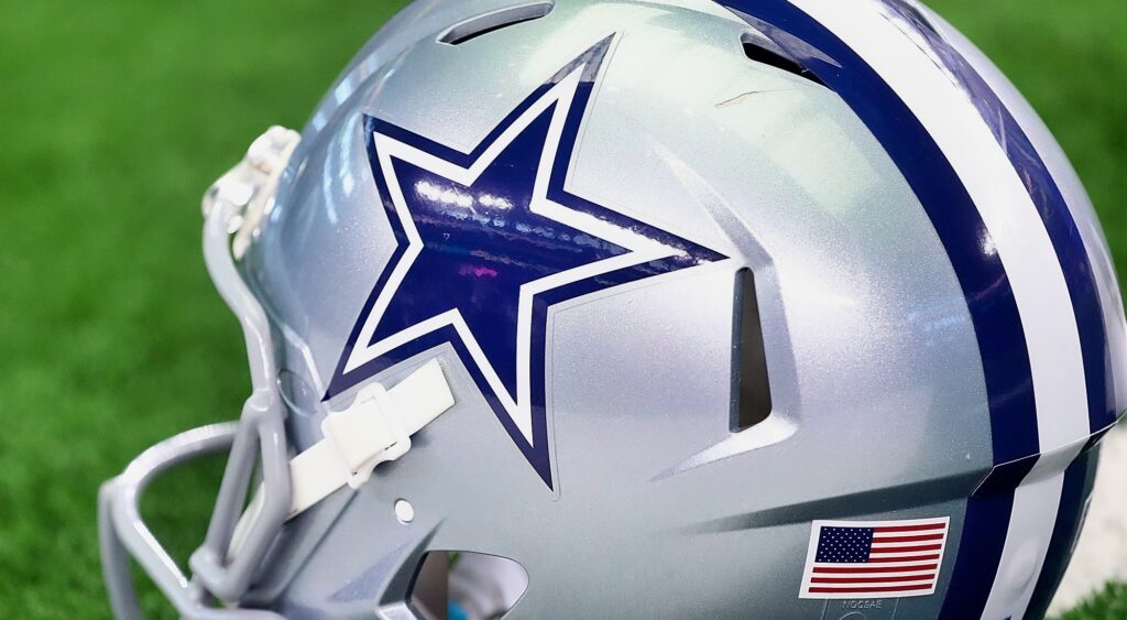 Close-up of Cowboys helmet.