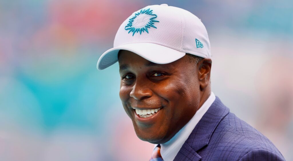 Dolphins GM Chris Grier smiles.