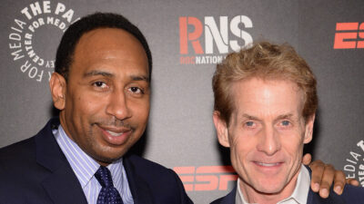 Stephen A. Smoth with an arm around Skip Bayless's shoulders