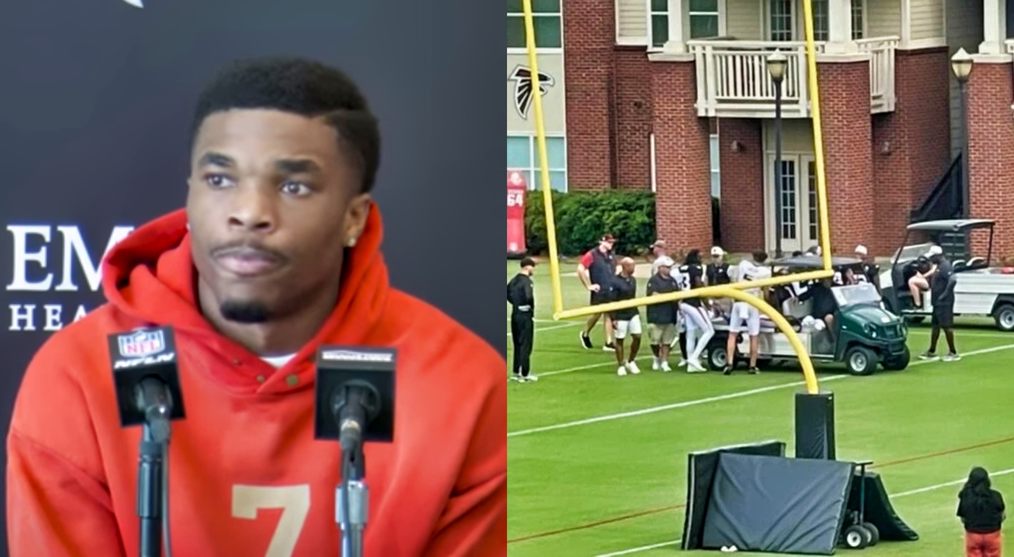 Falcons cornerback Jeff Okudah carted off practice field with ankle injury