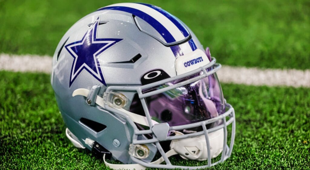 Dallas Cowboys helmet on the field.