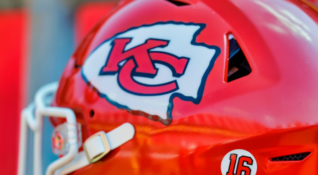 Chiefs logo on helmet.