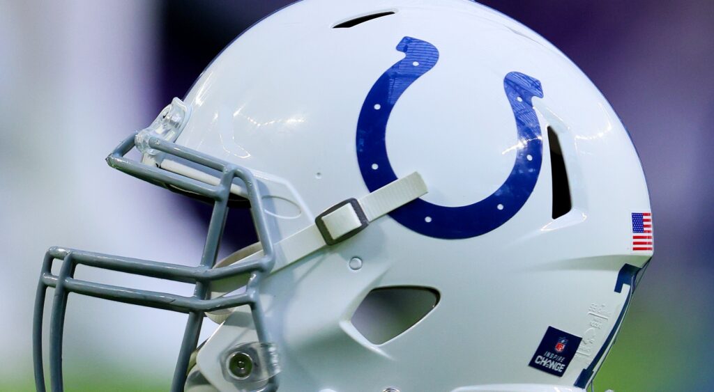 Colts helmet on the field.