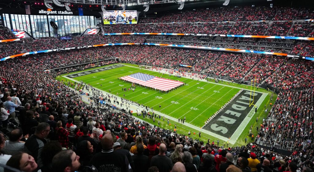 View of Las Vegas Raiders' field in Allegiant Stadium.