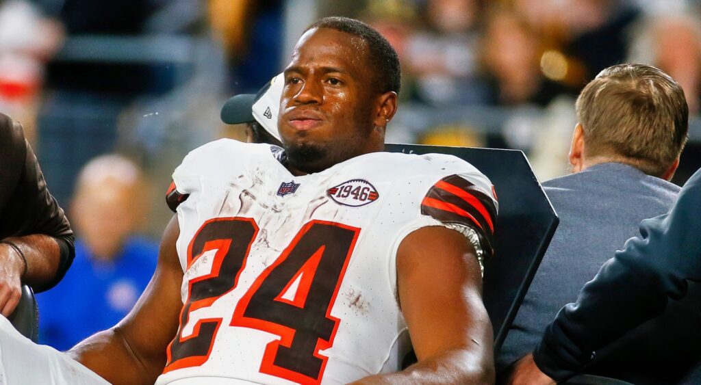 Nick Chubb of Cleveland Browns being carted off.