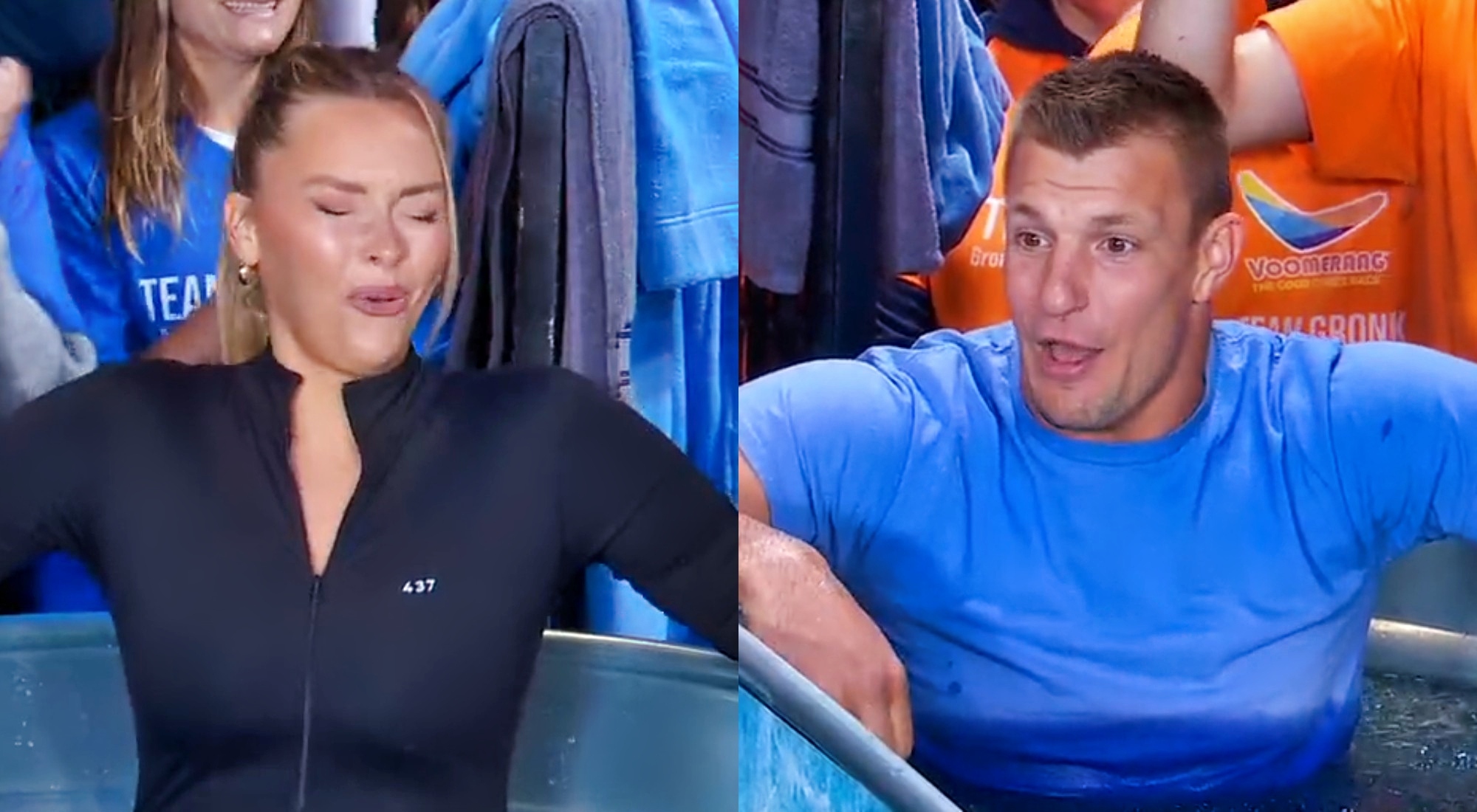 Rob Gronkowski & His Model Girlfriend Camille Kostek Struggled Through Their Freezing Cold Ice Baths On Live TV (VIDEO)