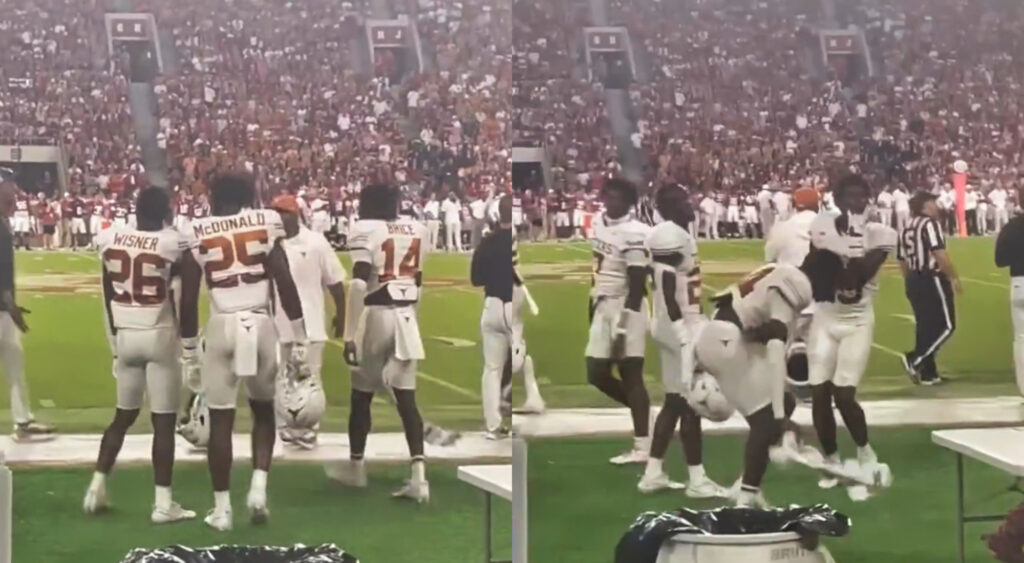 Photos of Texas Longhorns players on sideline during game vs. Alabama