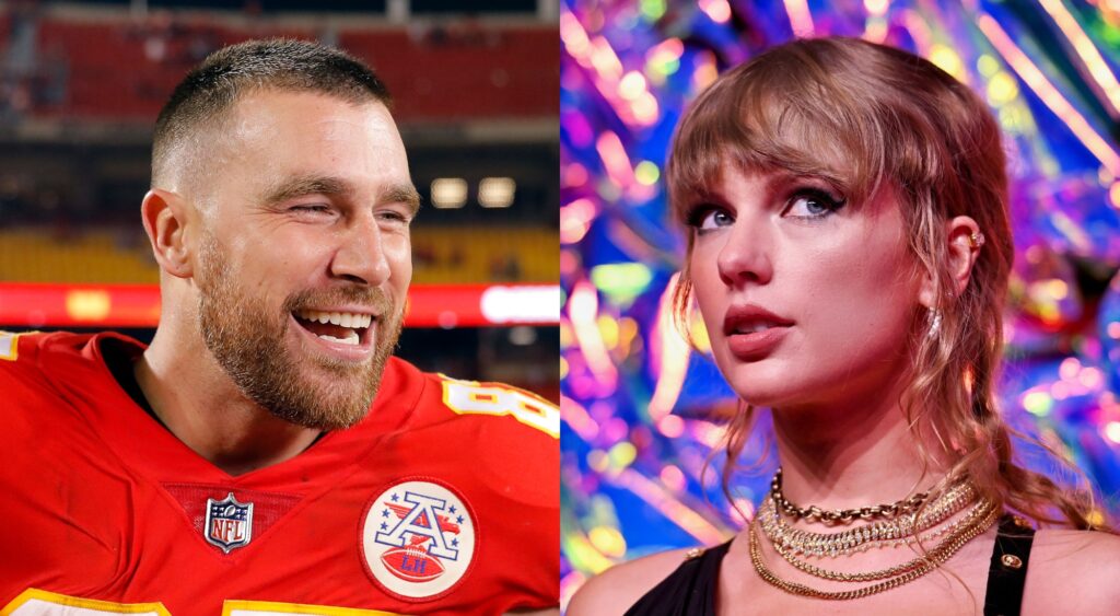 Split image of Travis Kelce and Taylor Swift