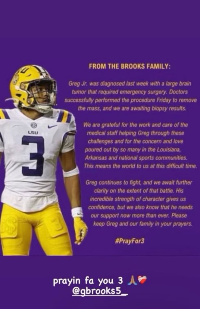 LSU safety Greg Brooks is out indefinitely because of a 'medical