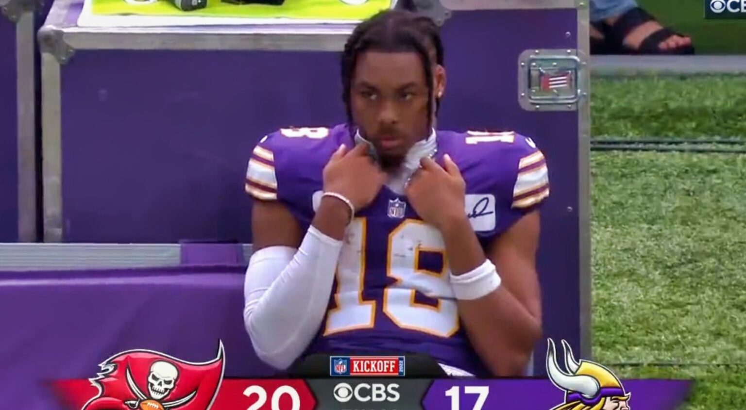 Justin Jefferson Seen Pouting On Bench After Vikings Lost